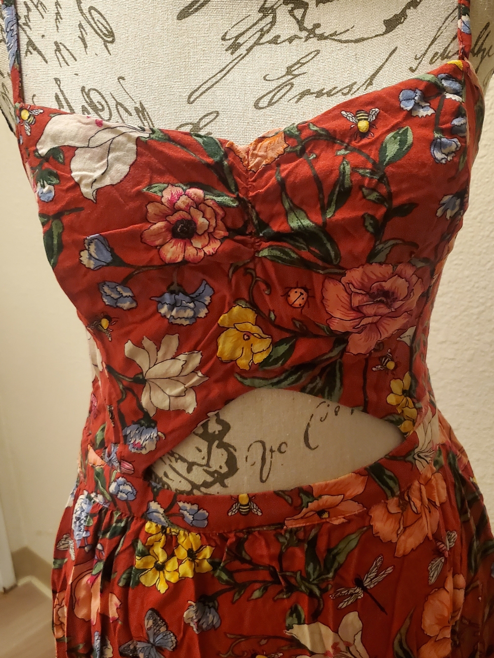 Hollister Rust Red Floral Mini Dress with Cutout